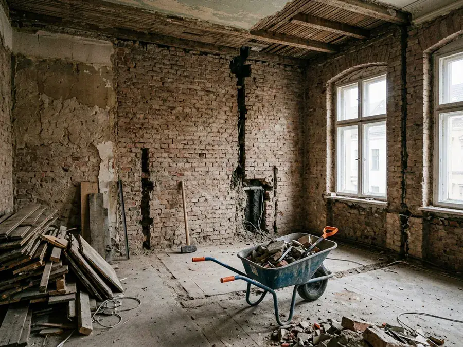 Entkernung in Berlin: Altbauwohnung bis auf den Rohbau entkernt
