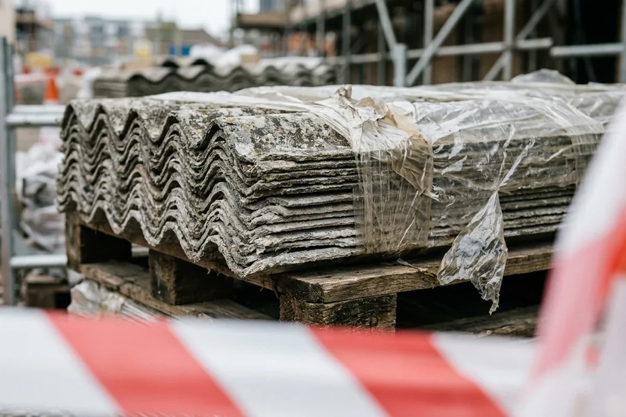 Alte Wellzementplatten auf einer Palette gestapelt